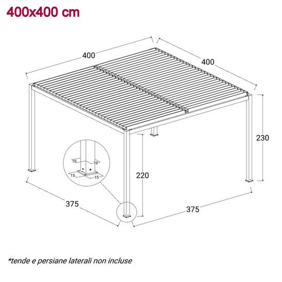 VACCHETTI Gazebo Elettrico A Parete 4X4 Mt In Alluminio Bianco