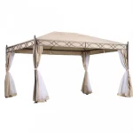 Gazebo con telo e zanzariera 3x4 m beige con struttura in acciaio nero GZB011