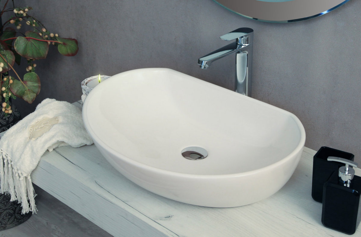 Oval square oval teardrop countertop sink in white ceramic model LV03