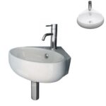 Space-saving 39x37 cm wall-hung glossy white ceramic corner sink LV69