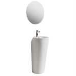 Freestanding washbasin 37x36xH83 cm oval made of glossy white single-hole ceramic LV78