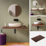 Mensola per lavandini da appoggio top realizzato in legno di mango da 60, 80, 100, 120 o 140 cm