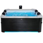 Mini whirlpool bath with 128 water and air jets for outdoor space with square shape 160x160 cm with ozone therapy chromotherapy and WI-FI SMART MI043
