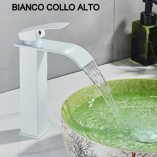 Rubinetto per lavabo a cascata in 5 colori a collo alto o a collo basso  RB167