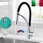 Rubinetto per lavello da cucina moderno in ottone cromato e nero con getto classico o "spray" a pioggia RB162