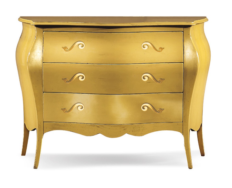 Gioia Furniture 3-drawer rounded dresser in matte white, silver and gold available in various models and sizes classic style