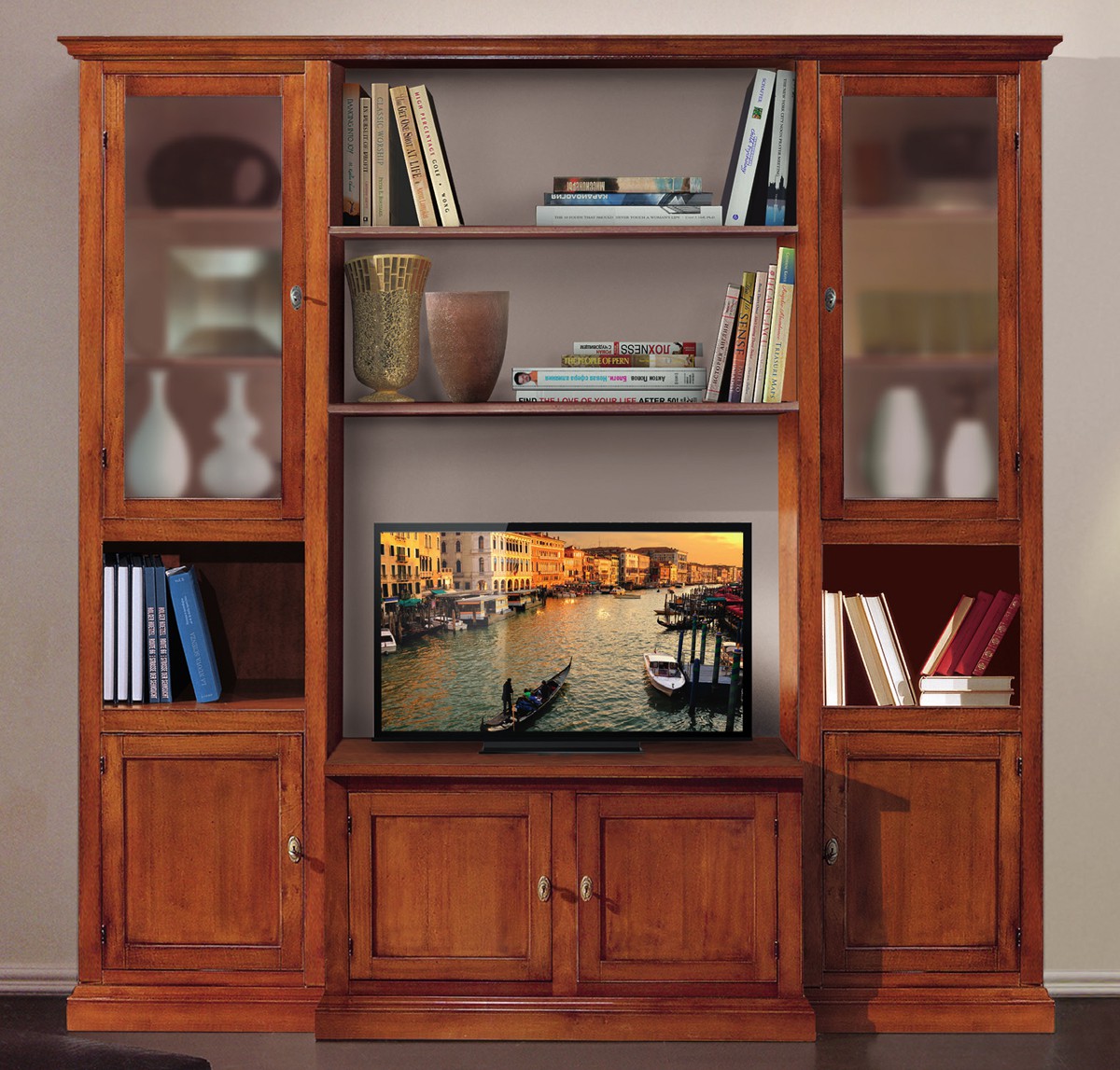 Furniture model Ines television stand with doors 220x50x220h color matte white and glossy walnut classic design