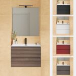 Arredo bagno sospeso ultraslim  modello Fire2 70x36 o 80x36 cm con specchiera e due cassetti disponibile in 5 colori