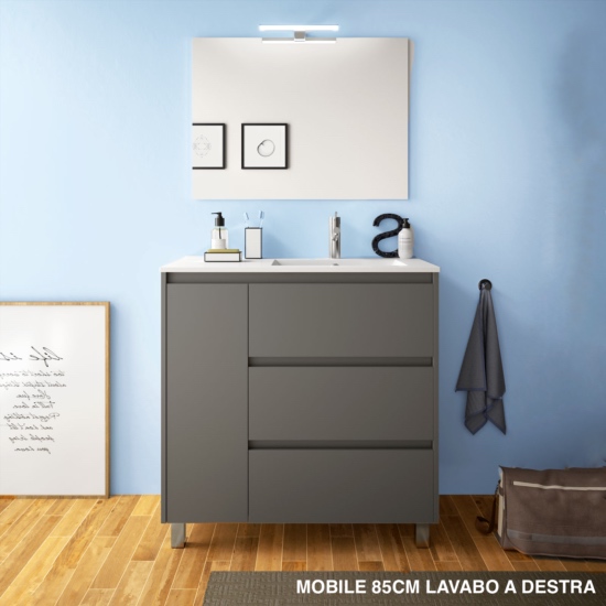 libra floor-standing bathroom cabinet 85cm right-hand basin matt mercury gray