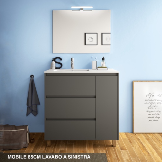 libra floor-standing bathroom cabinet 85cm left-hand basin matt mercury grey