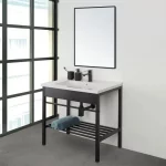 Arredo bagno modello "Basic2" da 60 o 80 cm in metallo nero opaco con lavabo in ceramica specchiera compresa