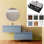 Arredo bagno 90x46 cm modello Santiago2 con lavabo specchio e cassetto in diversi colori e cassettiera laterale abbinabile