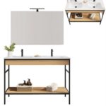 Arredo bagno con doppio lavabo FABER da 120 cm struttura in metallo e legno stile industrial specchio compreso