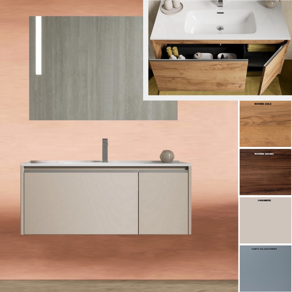 mobile-bagno-five-80-100-colori Arredo bagno sospeso modello Five da 80 cm o 100 cm moderno con lavandino