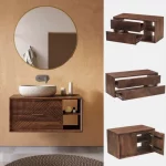 Arredo porta lavabo modello "Mila2" da 100 o 120 cm realizzato in legno di mango mobile sospeso con specchiera