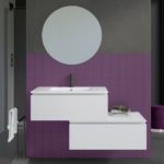 Arredo bagno sospeso da 80 cm modello Astro colore bianco opaco lavabo in ceramica e specchio con optional cassettiera laterale