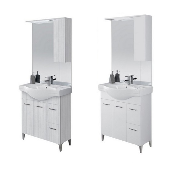 mobile-bagno-rovereto-81-bianco-grigio Arredo da bagno Rovereto cm 81 in 2 colori due ante due cassetti a terra lavabo specchio con pensile tettino in offerta