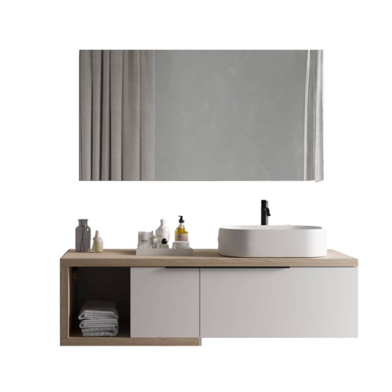 150cm white left hanging bathroom cabinet and mirror