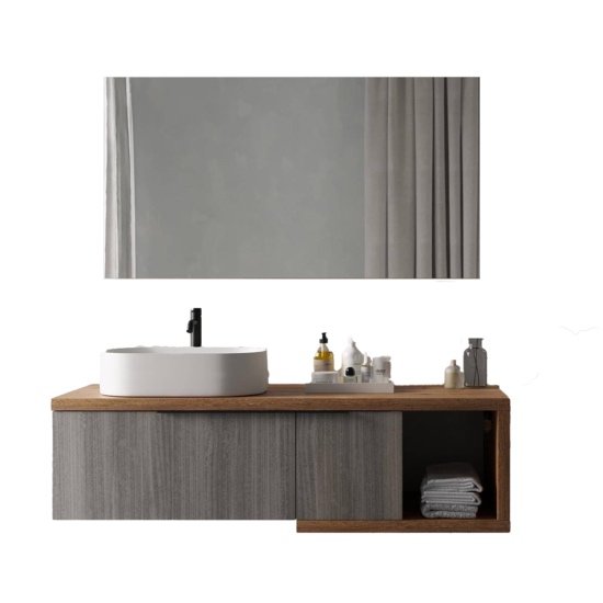 hanging bathroom cabinet 150 cm rosewood right and mirror