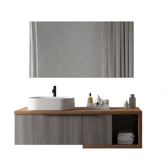 mobile bagno sospeso 150 cm palissandro dx e specchio