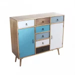 Arredo cassettiera multiuso ultraslim da 100x35 cm realizzata in legno con ante e cassetti multicolor CMP068