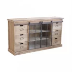 Arredo credenza mdoello "Terry" da 147x39 cm in legno con 6 cassetti e 2 ante in vetro scorrevoli