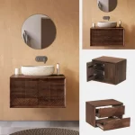 Arredo bagno modello "Mila" da 60, 70, 80, 90 cm base realizzata in legno di mango per lavandini da appoggio con ante o cassetti