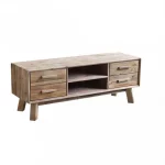 Arredo porta tv modello "Celine" da 130x40 cm in legno di pino riciclato con cassetti e vani a giorno