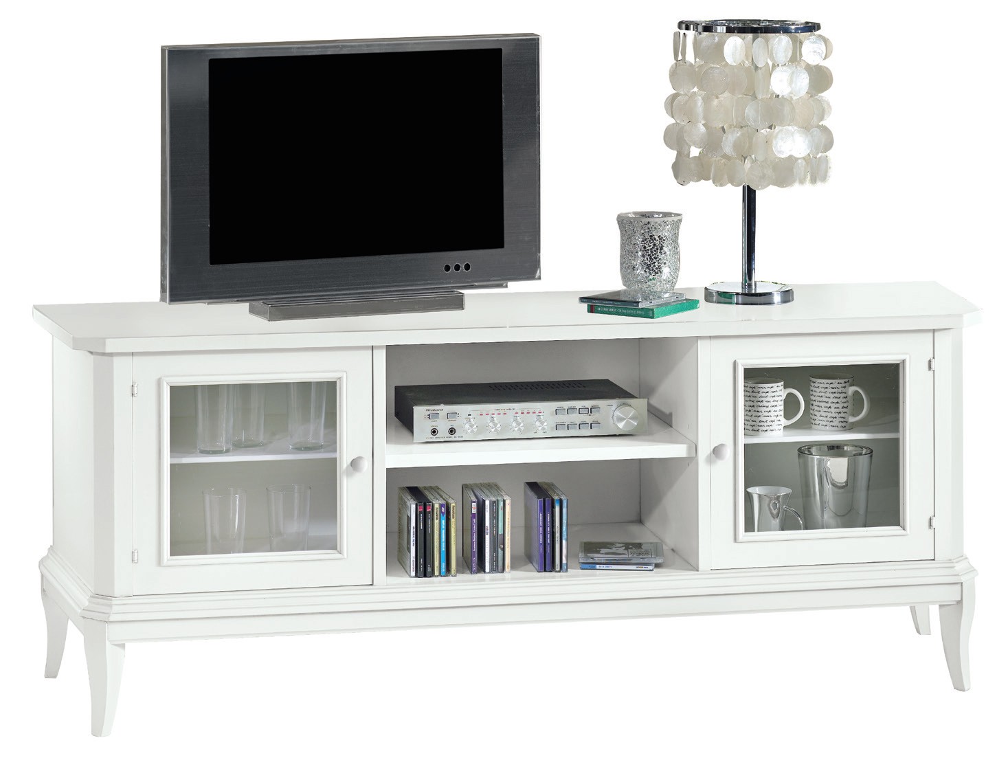 Arredo modello Nancy Porta TV basso color bianco opaco stile classico cm 164x46x64h