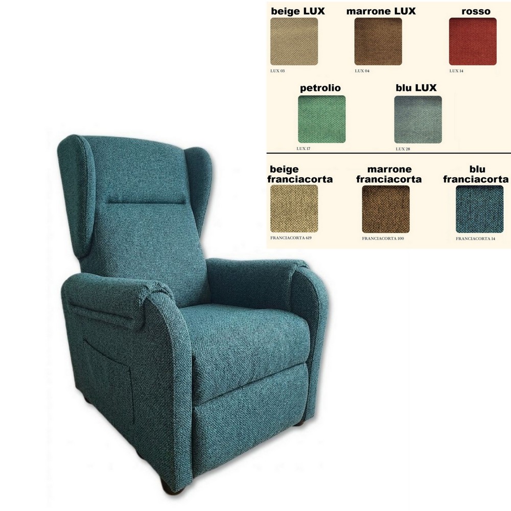 poltrona-relax-stella-tessuto-colori "Stella" armchair with lift function, 2 motors, in 8 colours, with roller kit and medical device