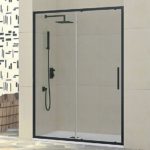 Porta per doccia scorrevole con profili neri vetro fumè o trasparente 6mm PT39