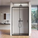 Porta per doccia con profili neri vetro anticalcare 6 mm trasparente PT43