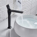 High neck sink mixer black brass faucet RB158