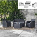 Agate model outdoor set with sofa armchairs and table structure with graphite or white polirattan effect