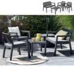 Outdoor Set "Palm" with 2 armchairs a sofa and a table set in resin color graphite
