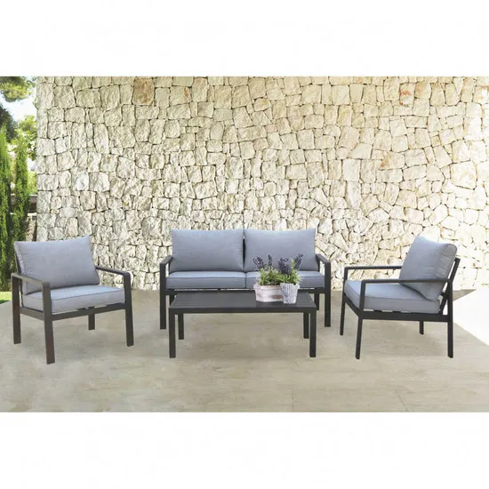 Salotto da esterno Agata con poltrone divano e tavolo struttura con effetto  polirattan grafite o bianco