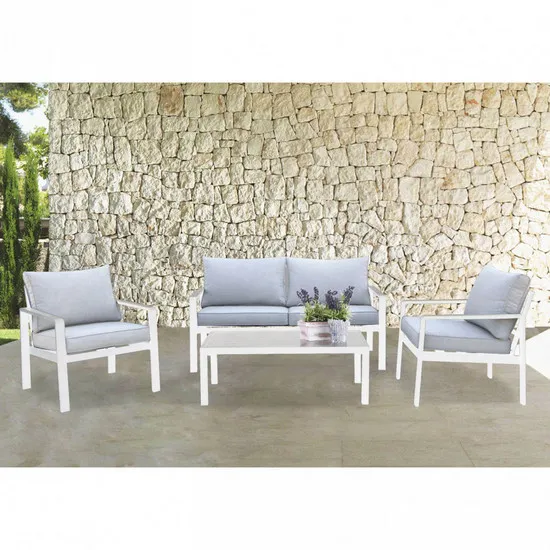 Salotto da esterno Agata con poltrone divano e tavolo struttura con effetto  polirattan grafite o bianco