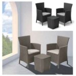 GREG model outdoor set with armchairs and table made of polirattan-effect resin in cappucino or graphite color