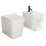 Flush wall sanitary ware model DALLAS bidet with rimless toilet and soft-closing toilet seat cover