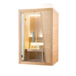 Sauna finlandese per due persone da 125x110 cm realizzata in legno Hemlock con stufa Harvia SA077