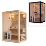 Sauna finlandese misura 130x120 cm realizzata in legno nero o naturale con stufa Harvia SA076