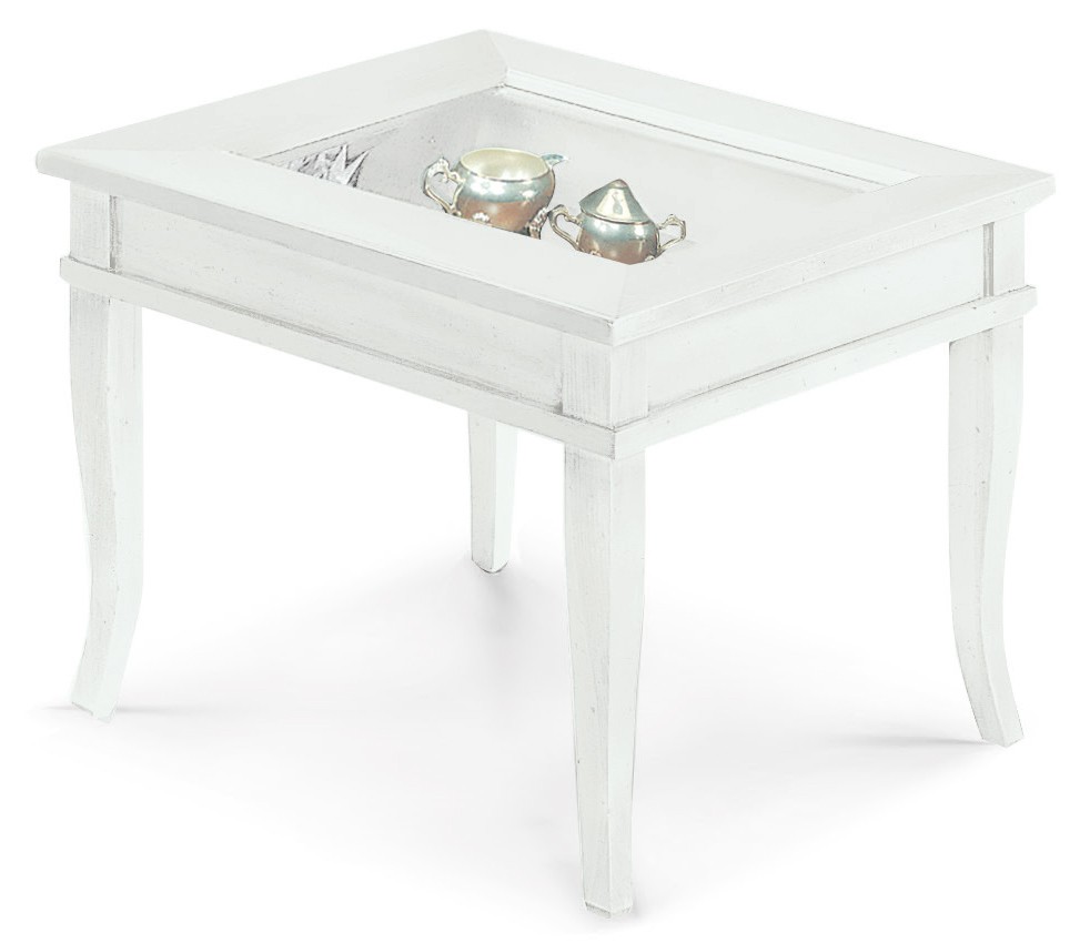 Arredo modello Alice tavolino bacheca in vetro in diverse misure color bianco opaco e noce lucido