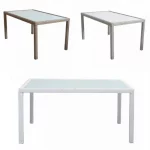 Tavolo da esterno modello "Bird" da 150x90 cm piano in vetro struttura realizzata in vimini e metallo in 3 finiture