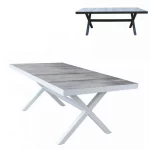 Tavolo per esterno modello "Xavier2" da 200x100 cm con gambe a X in 2 finiture e top realizzato in ceramica effetto legno
