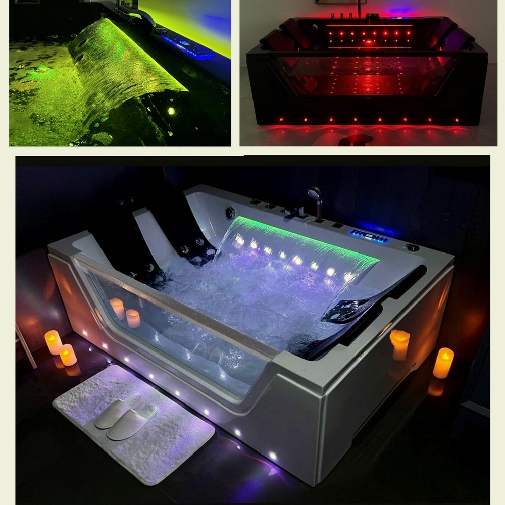 vasca-idromassaggio-180x120-50-getti-vs152-nera-bianca Vasca da bagno per 4 persone da 180x120 cm 50 idrogetti con cascata intagliata Led doppia pompa e bluetooth VA164