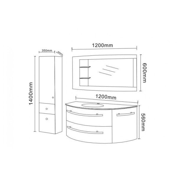 Bathroom furniture model Desy 120+35 cm modern suspended in 2 colors mirror column and mixer for free
