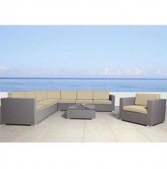 Divano angolare Mara 270x80 color argento tavolo in cristallo da 5 mm