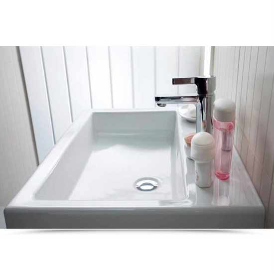 Rectangular wall-hung or countertop white ceramic sink 50 x 46 cm model LAV42