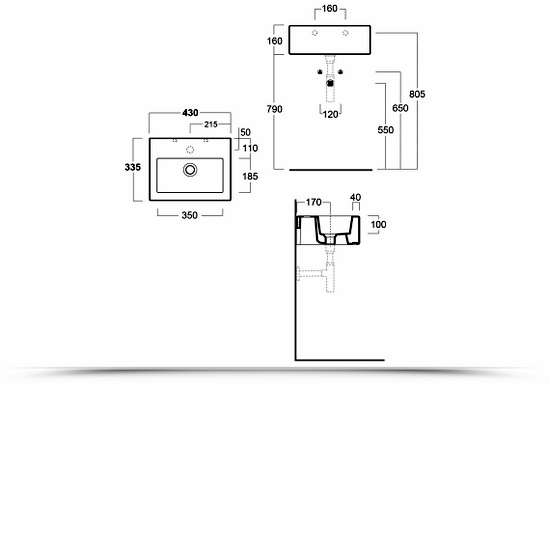 Wall-hung rectangular ceramic sink 43x33.5 cm LAV41