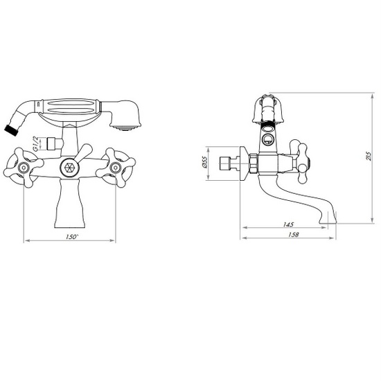 Miscelatore_classico_vasca_con_doccino_scheda_tecnica__1598085212_867 Rubinetti con doppia manopola in stile retrò per lavabi, bidet e vasca con doccia made in Italy RB76